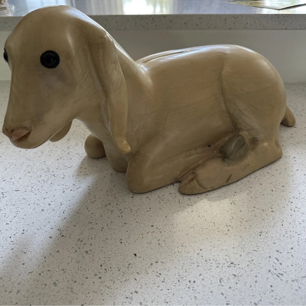 Heavy Rare signed Leo Koppy wood carved Nubian sheep lamb‎ sculpture art